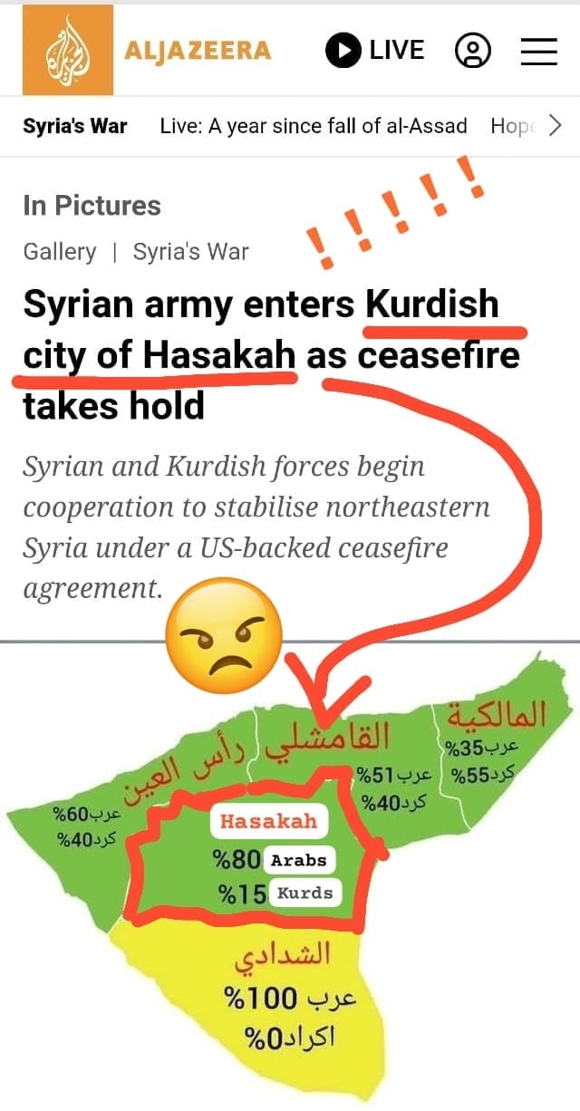 Aljazeera English spreads disinformation about the ethnic demography of Hasakah city in Syria!! 😡
H...